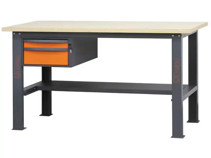 Banco da lavoro Beta C58BC-W 2C/O 160cm bicolore con piano in legno e 2 cassetti Nuova Collezione