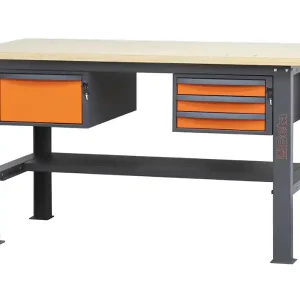 Banco da lavoro Beta C58BC-W 4C/O 160cm bicolore con piano in legno e 4 cassetti Sconto