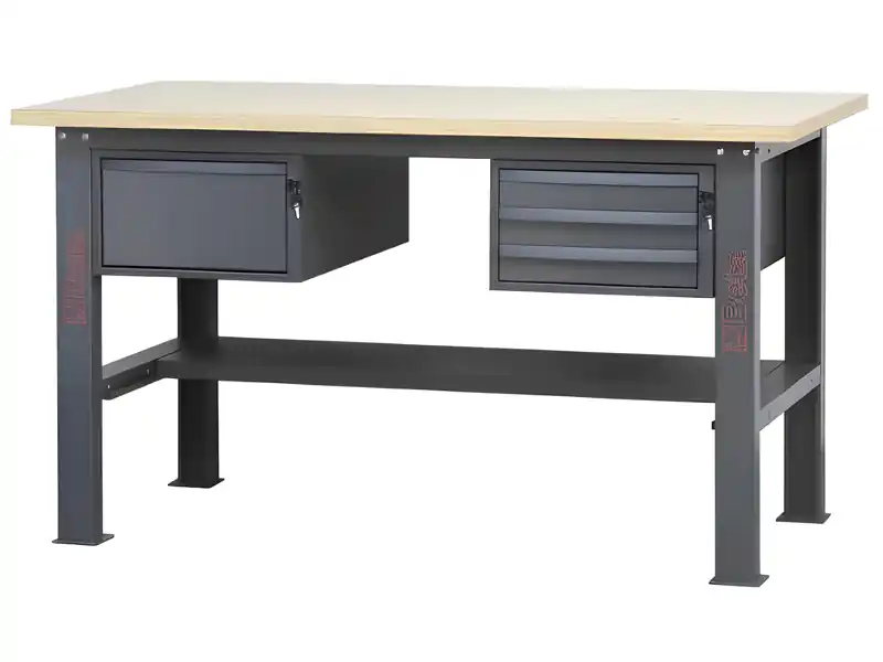 Banco da lavoro Beta C58BC-W 4C/A 160cm antracite con piano in legno e 4 cassetti Quantità Limitata