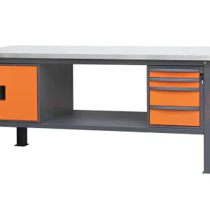 Banco da lavoro Beta C58BC-X 4CA/O 210cm bicolore con piano in acciaio inox, 4 cassetti e armadio Prezzo Basso