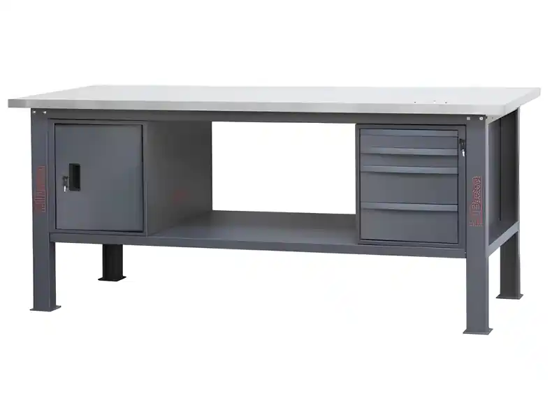 Subito Disponibile Banco da lavoro Beta C58BC-X 4CA/A 210cm antracite con piano in acciaio inox, 4 cassetti e armadio