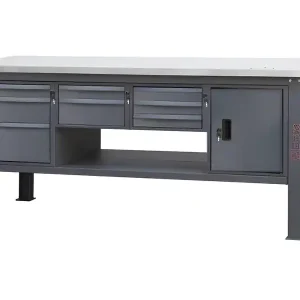 Banco da lavoro Beta C58BC-X 8CA/A 210cm antracite con piano in acciaio inox, 8 cassetti e armadio Ultime Pezzi