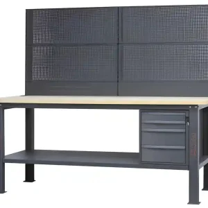 Bestseller Banco da lavoro Beta C58BC-W2,1 4C/A 210cm antracite, piano in legno, 4 cassetti e parete attrezzata