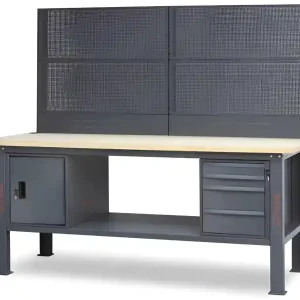 Subito Disponibile Banco da lavoro Beta C58BC-W2,1 4CA/A 210cm antracite, piano legno, 4 cassetti, armadio e parete