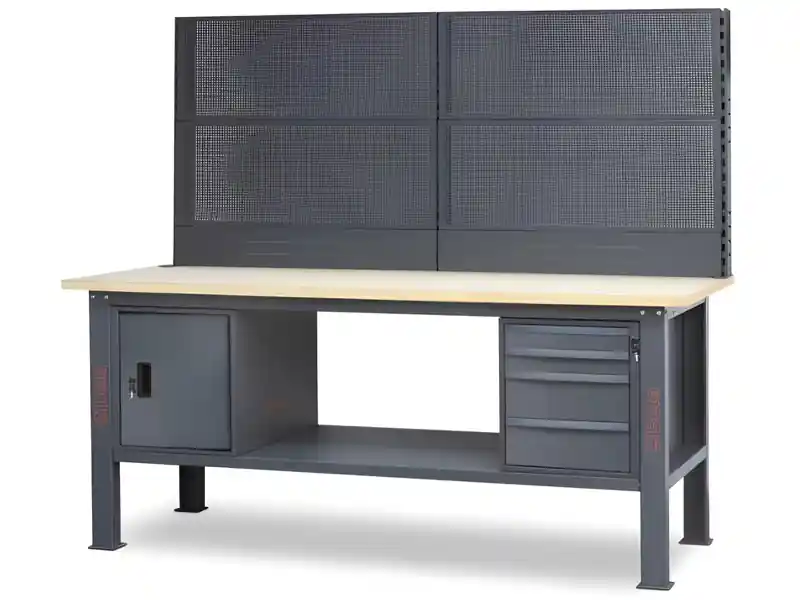 Subito Disponibile Banco da lavoro Beta C58BC-W2,1 4CA/A 210cm antracite, piano legno, 4 cassetti, armadio e parete
