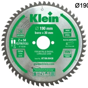 Lama circolare spessore sottile Klein AT Ø190x30x1,8mm per laminato, alluminio e plastica, 54 denti Direttamente Dal Produttore