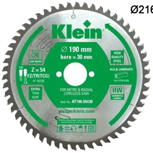 Lama circolare spessore sottile Klein AT Ø216x30x2,3mm per laminato, alluminio e plastica, 64 denti Nuova Collezione