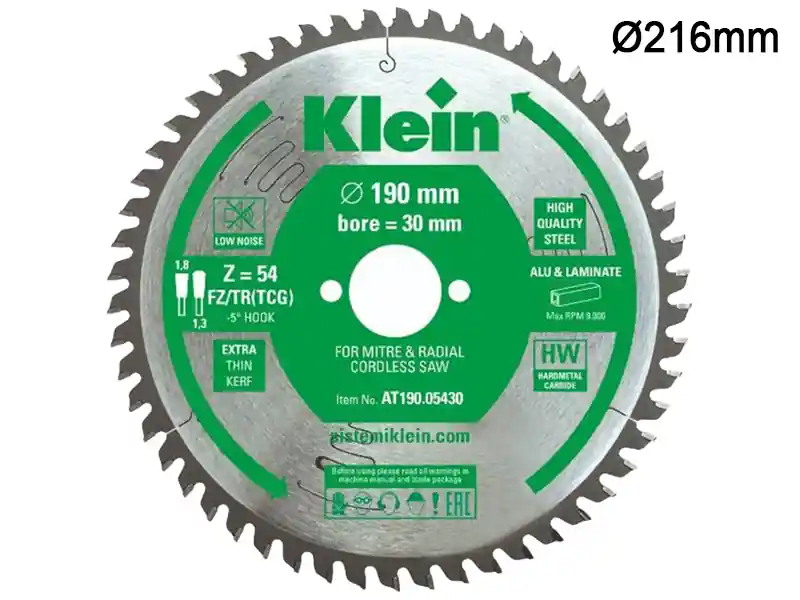 Lama circolare spessore sottile Klein AT Ø216x30x2,3mm per laminato, alluminio e plastica, 64 denti Nuova Collezione