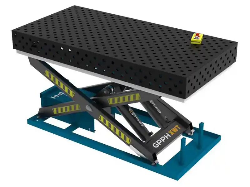 Banco per saldatura SteelMax idraulico GPPH 2x1mt spessore 15mm, fori 28mm griglia diagonale Solo Oggi