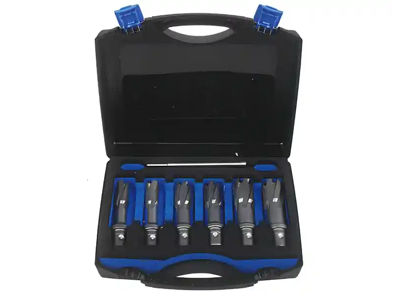 Spedizione Espresso Assortimento 6 frese a carotare lunghe Krino in TCT con attacco Weldon in valigetta, 14-22mm