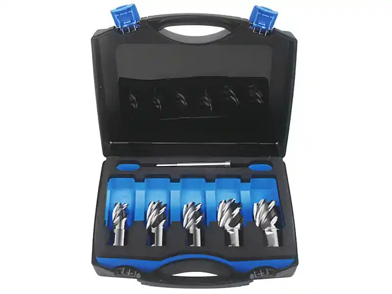 Assortimento 5 frese a carotare corte Krino in HSS M2 con attacco Weldon in valigetta, 24-32mm Subito Disponibile