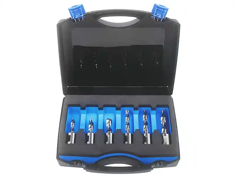 Assortimento 6 punte foratura Krino in HSS M2 con attacco Weldon in valigetta, 1/4"-3/8" Spedito Oggi