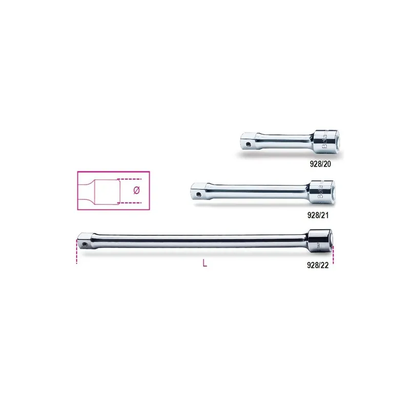 Bestseller Prolunghe con attacchi quadri maschio e femmina 3/4" cromate - Beta 928/20 - 928/21 - 928/22