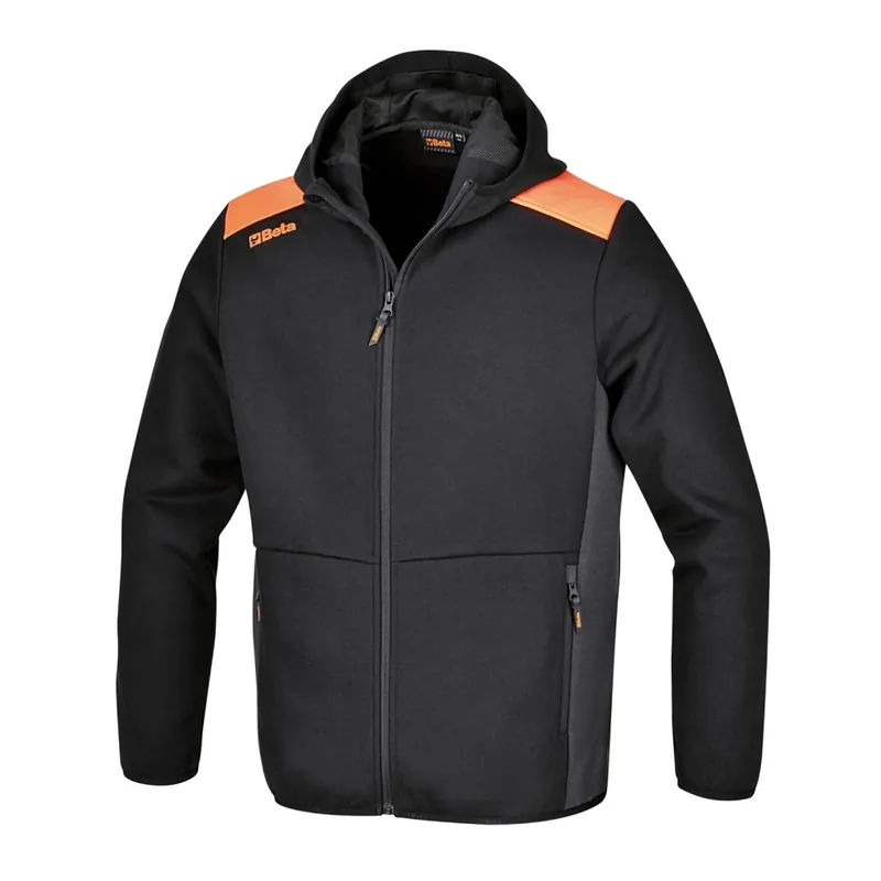 Felpa zip lunga con cappuccio, nera con inserti in grigio antracite - Beta 7566NG Offerta