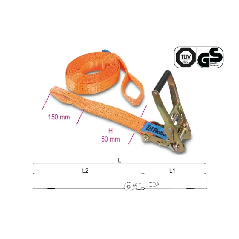 Cinghia ancoraggio a cricchetto LC 2000 kg con 2 asole - Robur 8182A Quantità Limitata