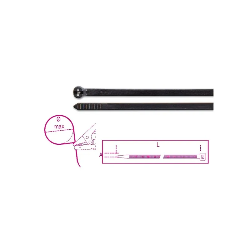 Soddisfatti O Rimborsati Fascette in nylon con dente in acciaio, colore nero, UV resistant - BMGroup 1748-NL