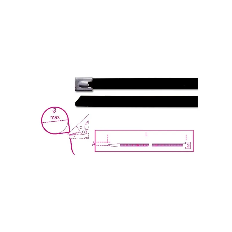 Must-Have Fascette autobloccanti in acciaio inossidabile , rivestimento in poliestere nero - BMGroup 1748-SC