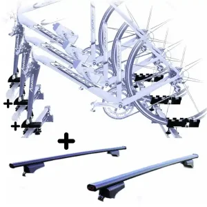 Vendita Finale Set 3 Portabici tetto + Barre per CHEVY TRANS SPORT c/Attacco a Forcella universali Barre 110 CM + Kit Attacchi montaggio facile