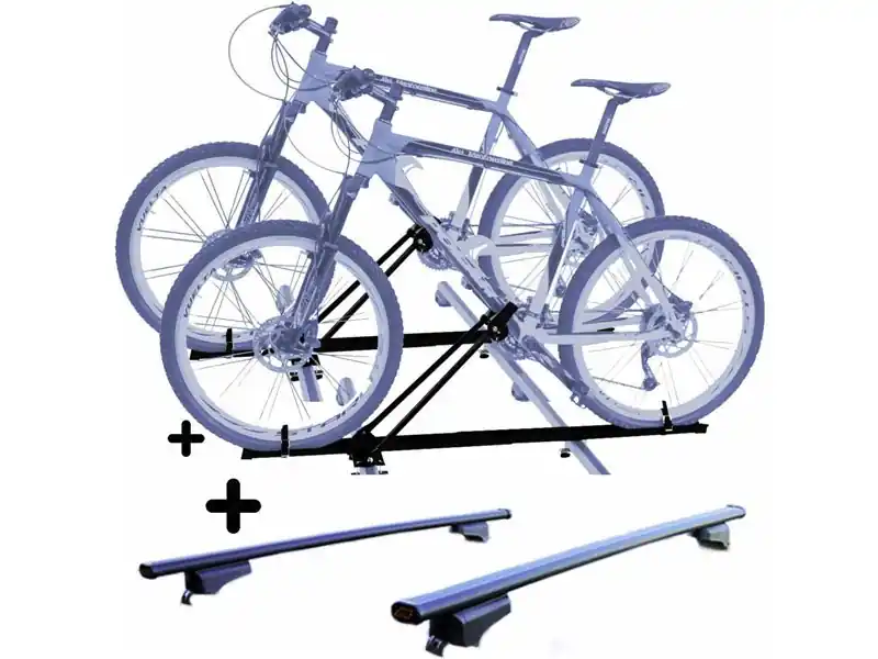 Set 2 Portabici tetto + Barre per CITROEN E-BERLINGO dal 2023 universali con Chiavi Barre 127 CM + Kit Attacchi montaggio facile Offerta Speciale