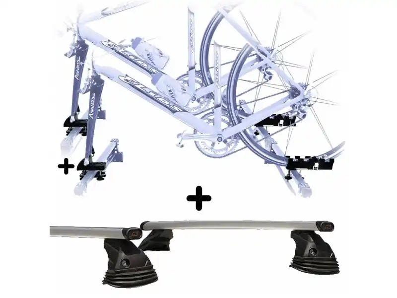 Vendita Finale 2 Portabici + Barre Auto per KIA RIO 1999-2005 Attacco alla Forcella universali Barre 110 CM c/Kit Attacchi montaggio facile