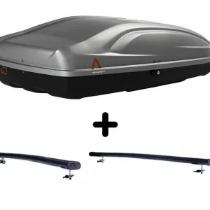Vendita Finale Set Baule + Barre Auto per MAZDA AZ dal 2004 in poi capiente 240 Litri in Grigio lucido con Chiave Barre 122 CM + Kit Attacchi