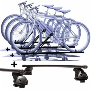 Vendita Finale Kit 3 Portabici tetto + Barre per AUDI 100 1991 Berlina in Acciaio montaggio facile Barre 110 CM + Kit Attacchi montaggio facile