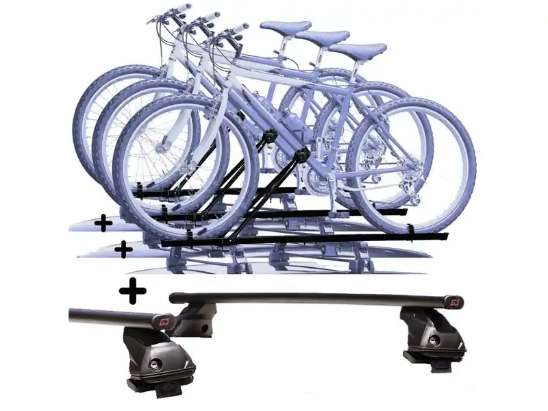 Offerta Kit 3 Portabici tetto + Barre per NISSAN NOTE dal 2006 al 2012 in Acciaio robusti Barre 127 CM + Kit Attacchi montaggio facile