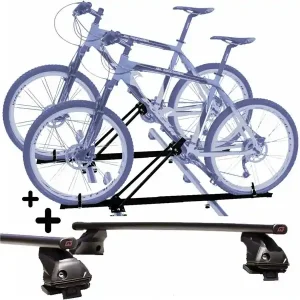 Vendita Finale Kit 2 Portabici tetto + Barre per HYUNDAI i20 dal 2020 in poi universali con Chiavi Barre 127 CM + Kit Attacchi montaggio facile