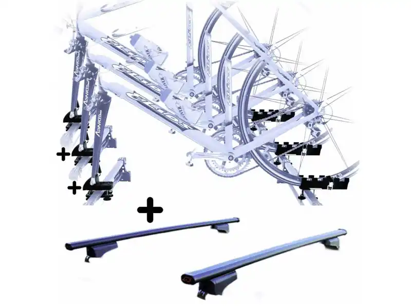 3 Portabici + Barre Auto per CHEROKEE 2014-2018 c/Attacco a Forcella registrabili Barre 110 CM + Kit Attacchi montaggio facile Di Tendenza