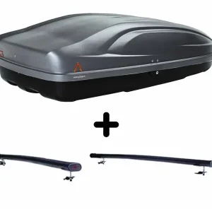 Vendita Finale Set Baule + Barre Auto per OPEL COMBO dal 2002 in poi capiente 240 Litri in Grigio scuro con Chiave Barre 122 CM + Kit Attacchi