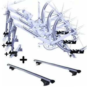 Vendita Finale Set 3 Portabici tetto + Barre per FREELANDER 2007-2010 c/Attacco a Forcella registrabili Barre 127 CM c/Serratura + Kit Attacchi