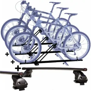 Vendita Finale Kit 3 Portabici tetto + Barre per RENAULT GRAND SCENIC 2009-2016 compatti c/Chiavi Barre 127 CM + Kit Attacchi montaggio facile
