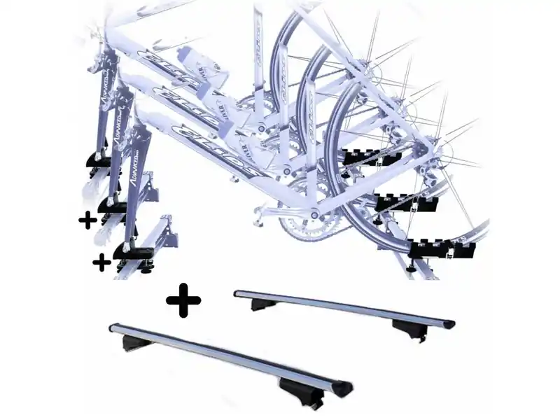 Prezzo Ridotto Set 3 Portabici tetto + Barre per PEUGEOT E-RIFTER 2023 c/Attacco a Forcella universali Barre 127 CM c/Serratura + Kit Attacchi