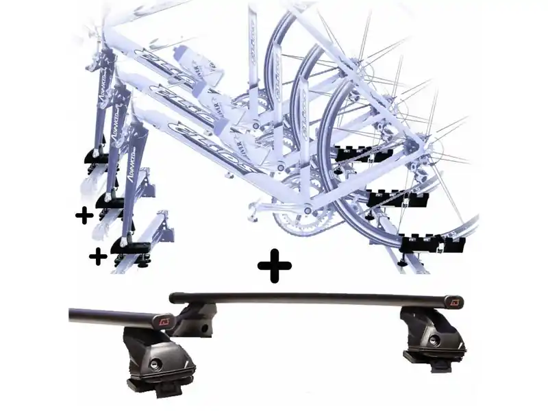 Kit 3 Portabici tetto + Barre per SUZUKI JIMNY 2018 c/Attacco a Forcella universali Barre 147 CM + Kit Attacchi montaggio facile Soddisfatti O Rimborsati