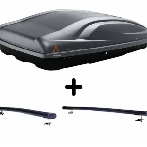 Vendita Finale Set Baule + Barre Auto per VOLVO 760 dal 1982 al 1992 capiente 330 Litri in Grigio scuro con Chiave Barre 122 CM + Kit Attacchi