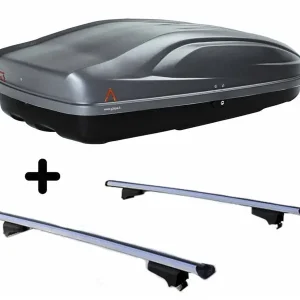 Vendita Finale Set BOX + Barre Portatutto per AUDI 80 AVANT dal 1996 in poi capiente 240 Litri Grigio con Serratura Barre 110 CM c/Serratura