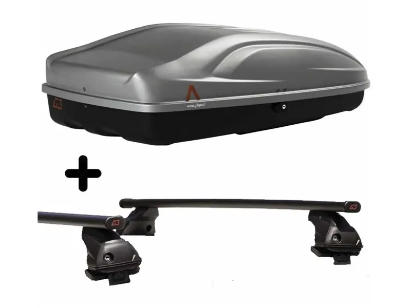 Prezzo Di Fabbrica Set Baule e Barre Auto per RENAULT CLIO dal 2005 al 2012 5P capiente 240 Litri Grigio con Serratura Barre 127 CM e Kit Attacchi