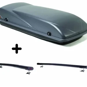 Vendita Finale Set Baule + Barre Auto per SSANGYONG KORANDO 2011-2018 capiente 355 Litri in Grigio scuro con Chiavi Barre 122 CM + Kit Attacchi