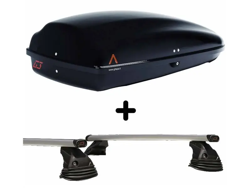 Vendita Finale Set Baule tetto + Barre per NISSAN NOTE dal 2006 al 2012 capiente 240 Litri Colore Nero con Chiave Barre 110 CM c/Kit Attacchi
