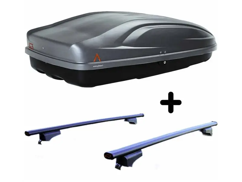Set BOX + Barre Portatutto per NISSAN PATHFINDER 2005-2010 3/5P capiente 240 Litri Grigio con Chiave Barre 110 CM + Kit Attacchi Prezzo Ridotto
