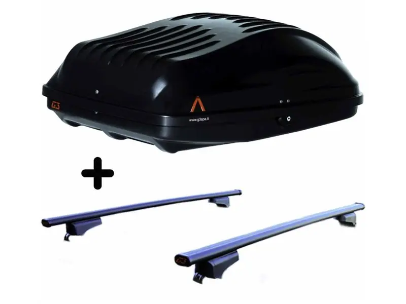 Set BOX + Barre Portatutto per DACIA DUSTER anni 2014 2018 capiente 220 Litri Colore Nero con Chiave Barre 110 CM + Kit Attacchi Nuova Collezione