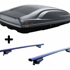 Vendita Finale Set BOX + Barre Portatutto per HYUNDAI SANTA FE 2012-2019 capiente 330 Litri Grigio con Serratura Barre 127 CM + Kit Attacchi
