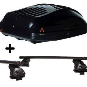 Vendita Finale Set Baule tetto + Barre per MAZDA 6 / 6 SW dal 2002 al 2012 capiente 220 Litri Nero con Serratura Barre 110 CM + Kit Attacchi