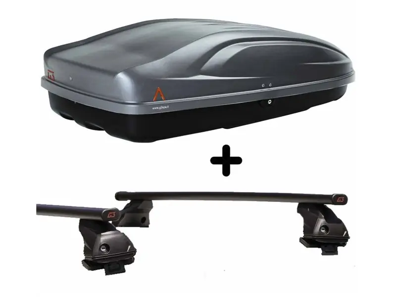 Nuova Collezione Set Baule + Barre Auto per TOYOTA RAV4 dal 2019 in poi capiente 240 Litri in Grigio scuro con Chiave Barre 127 CM + Kit Attacchi