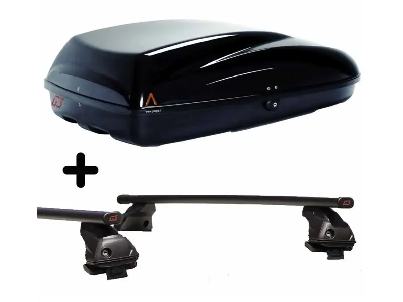 A Buon Prezzo Set Baule e Barre Auto per RENAULT CLIO dal 2005 al 2012 5P capiente 240 Litri Nero con Serratura Barre 127 CM e Kit Attacchi