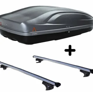 Vendita Finale Set BOX + Barre Portatutto per SUZUKI JIMNY dal 1998 al 2018 capiente 240 Litri Grigio con Serratura Barre 127 CM c/Serratura